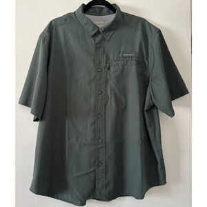 Eddie Bauer Travex Shirt Mens XXL Solid Dk Green Vented Hiking Camp Short Sleeve